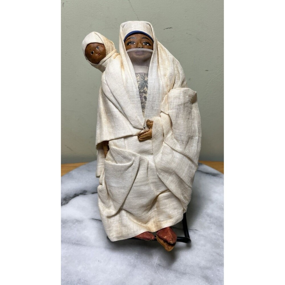 Vtg 1930s Moroccan Women & Child Leather Face & Limbs 9" Traditional Garb Doll